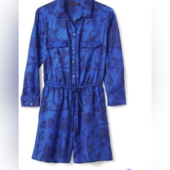 Banana Republic Blue Silk Romper size 14 - Picture 4 of 8